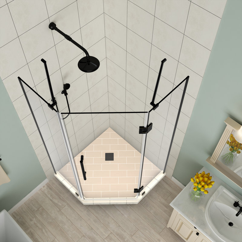 Merrick Frameless Oil Rubbed Bronze Neo-Angle Hinged Shower Enclosure