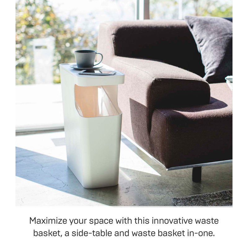 White Plastic Side Table with Built-in Trash Can