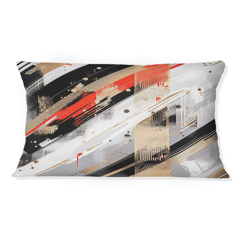 Coussin décoratif rouge et doré à motif abstrait cubique II