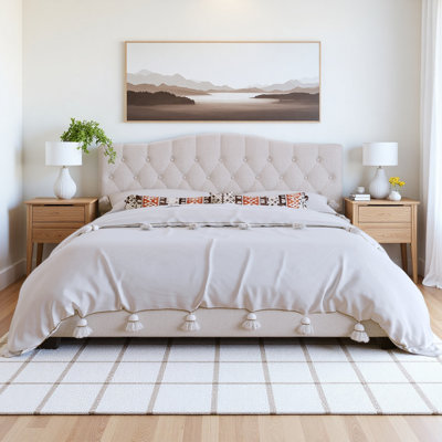 Beige Upholstered Bed Frame