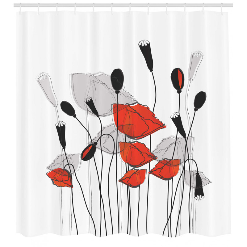 Ensemble de rideau de douche floral et crochets, H 70 po x l 69 po