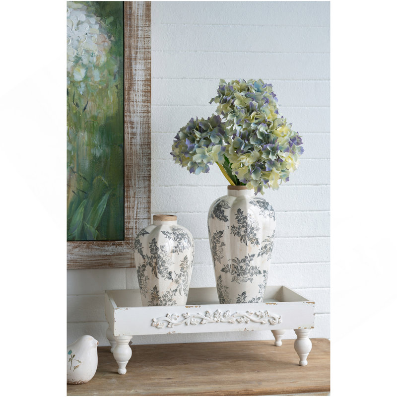Vase en céramique 6,7 x 6,7 x 11,6 po avec motif floral gris