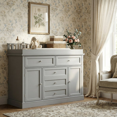 Creameans 5 Drawer Changing Table With 2 Cabinets