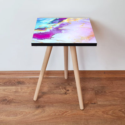 Table d'appoint élégante, conception abstraite, 13,8 po x 16,5 po x 13,8 po | 100% panneau de fibres à densité moyenne avec pieds en bois de hêtre, épaisseur: 0,7 pouce | Parfait pour le salon ou la chambre à coucher, solution de décoration moderne et fonctionnelle