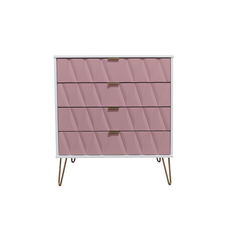 Fully Assembled Forst 4 Drawer Chest, White/Pink
