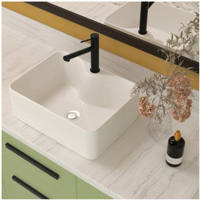 16"X12" White Ceramic Rectangular Vessel Bathroom Sink