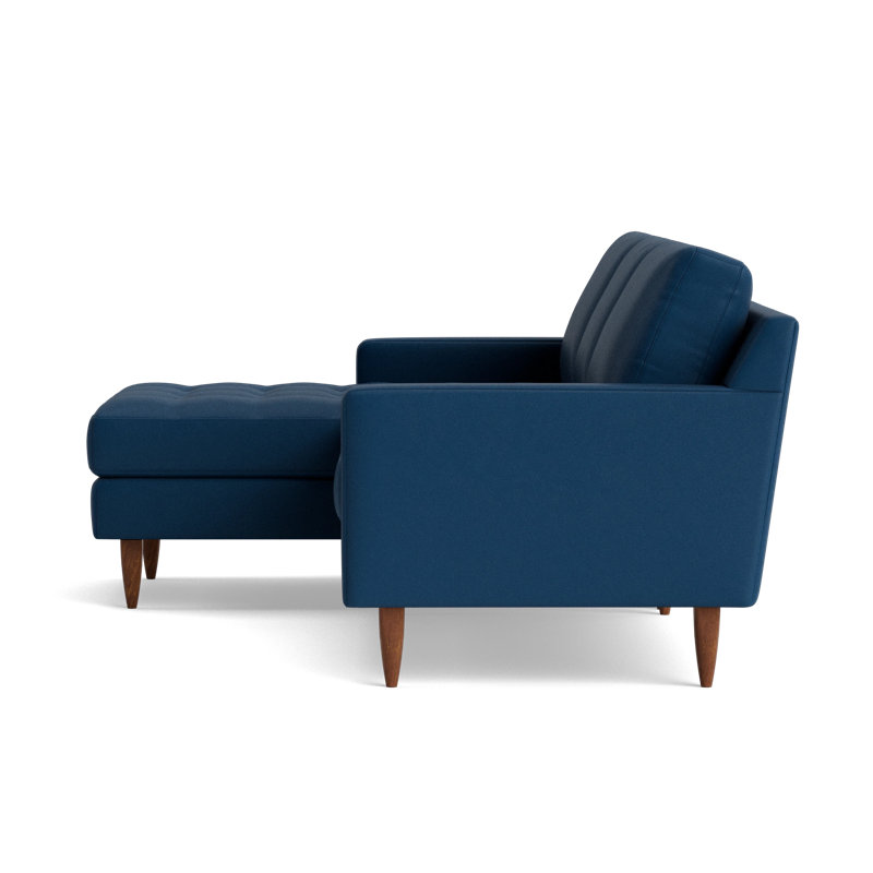 MCM Leather Chaise Sectional, Bison Deep Blue Top Grain Leather, Left Hand Facing