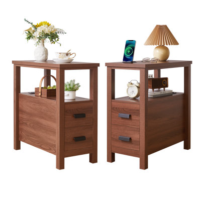 3-tier Narrow End Table With Charging Station Set of 2