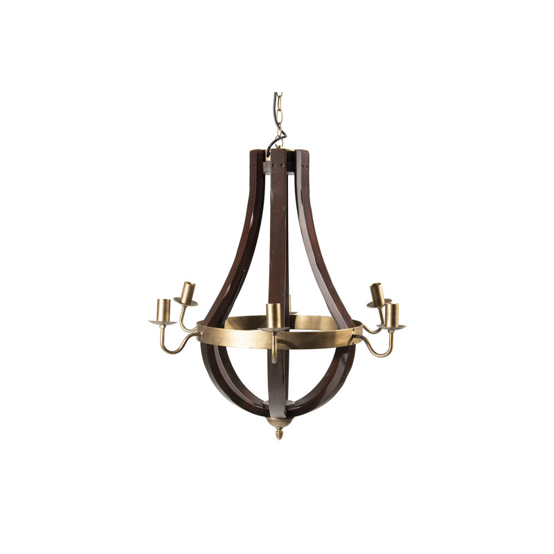 Traditional Wood and Metal Chandelier, Gold