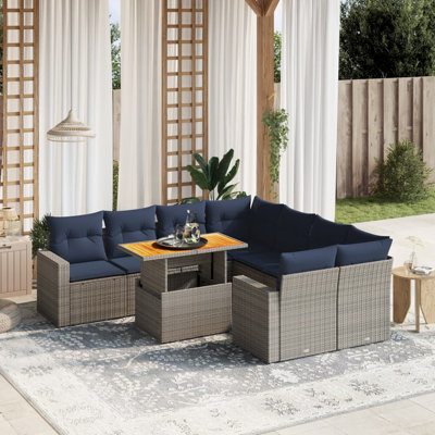 Ensemble de canapé de patio 9 pièces avec coussins en rotin de polyester