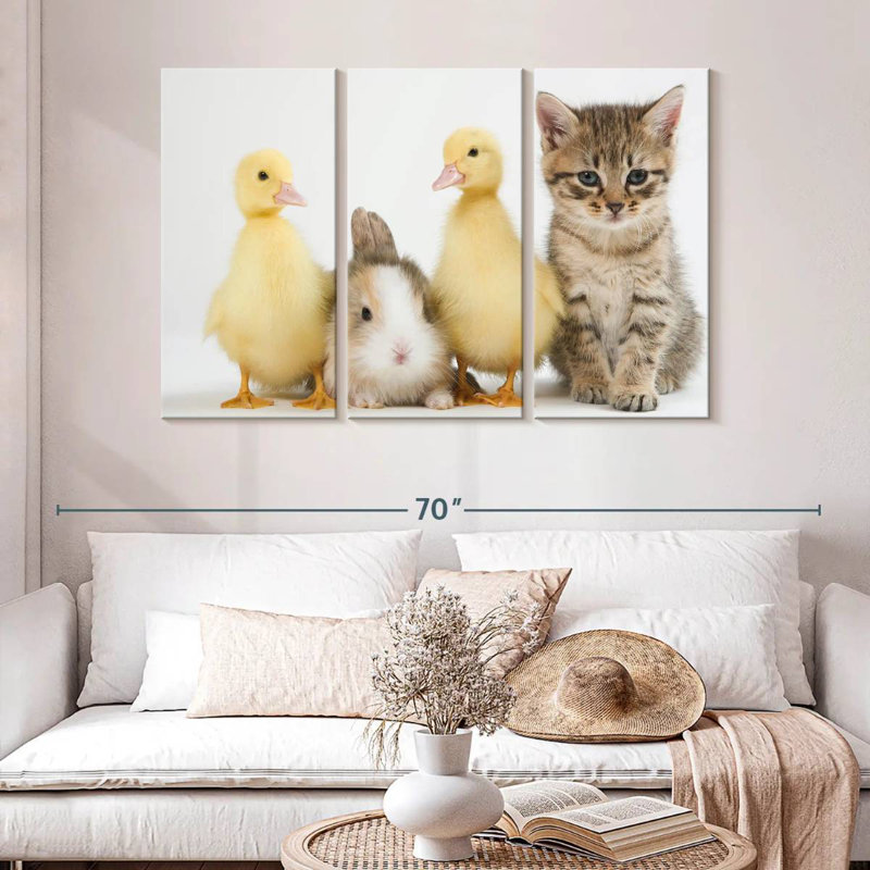 Brampt Kitten With Ducklings And Rabbit, 32" H x 50" W