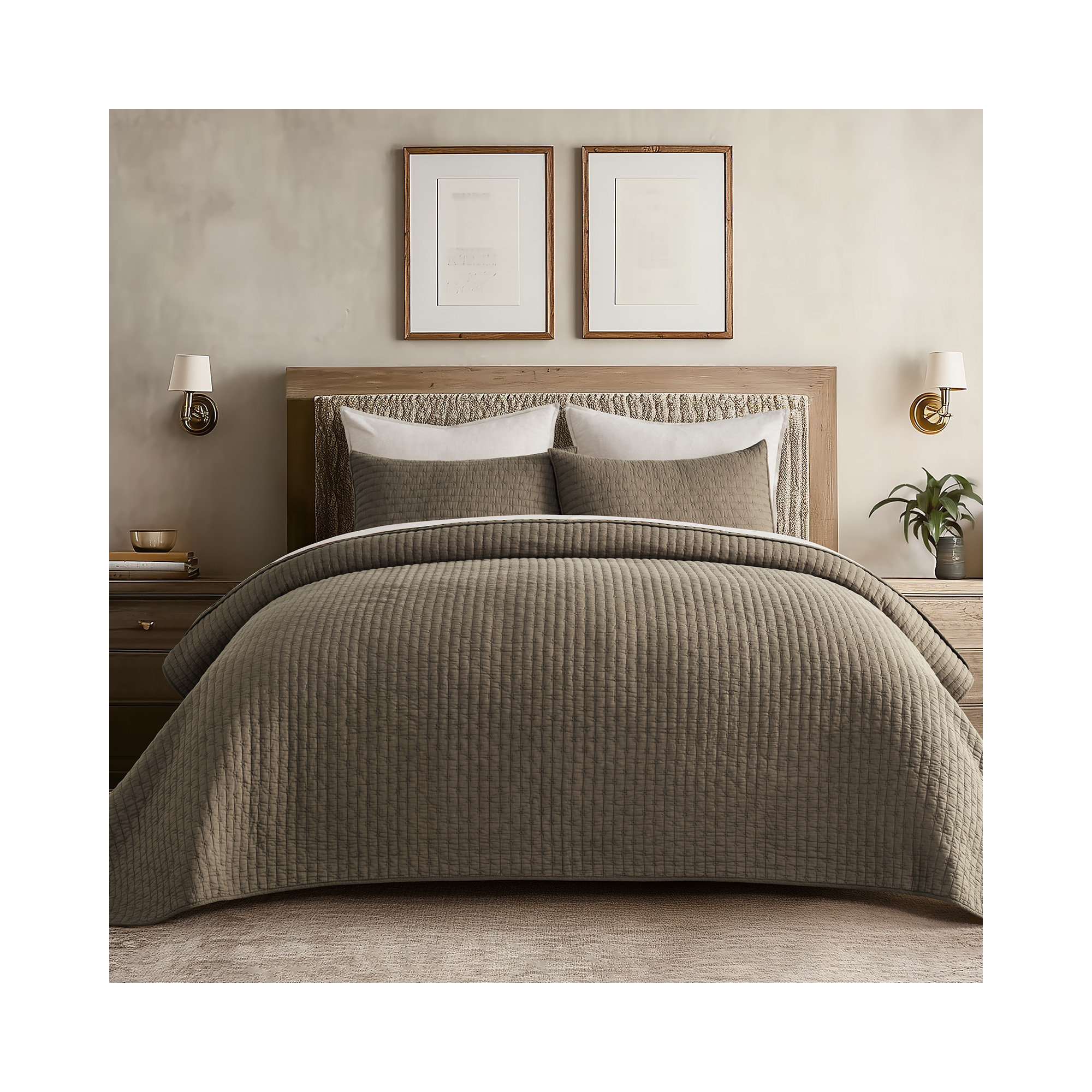 Cross Stitch Cotton Quilt set, Mocha Brown, King