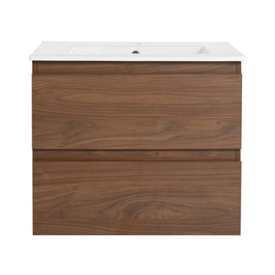Meuble-lavabo mural 24 po avec lavabo en céramique, 2 tiroirs à fermeture en douceur 24 po