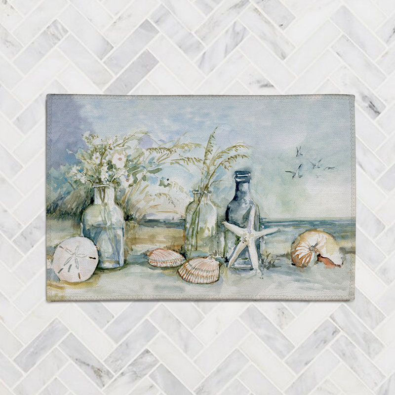 Seaside Bottles And Shells Chenille Indoor Rug, Rectangle 2' x 3'