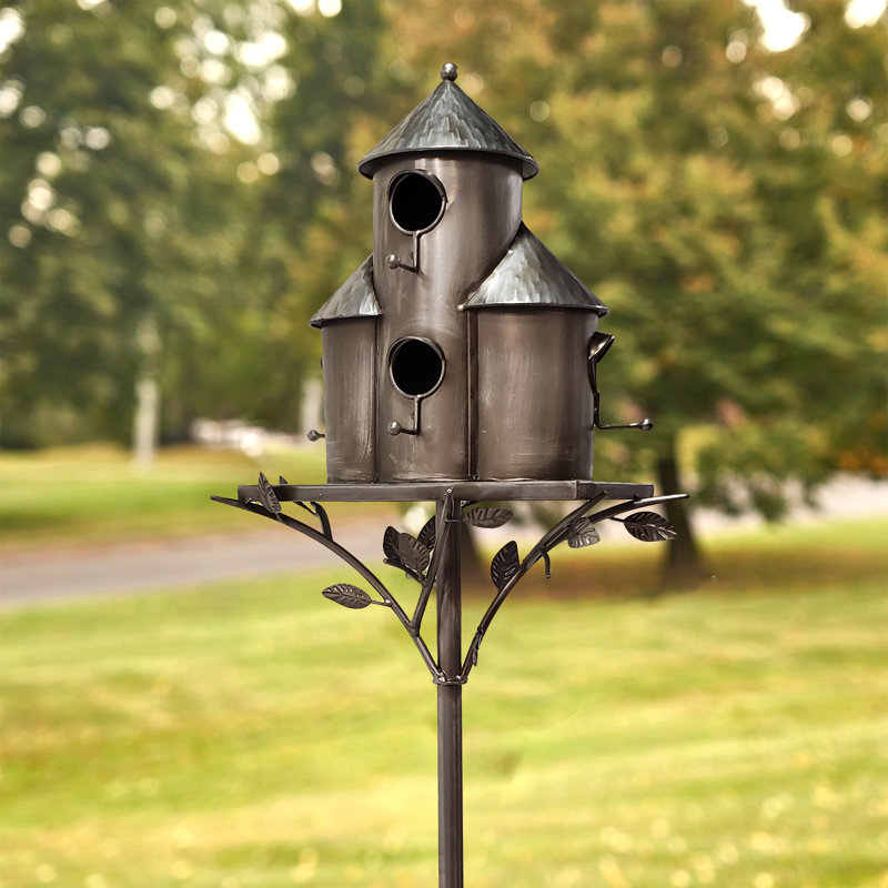 Nolte 74.25'' H x 12'' W x 9.25'' D Post Birdhouse, Antique Silver