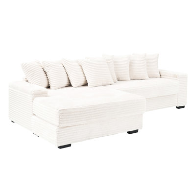 3 Beige Corduroy 111.4", With 8 Pillows And Soft Sponge Filling For Living Room 111.4" , Ideal Bedroom Stable Frame Cushions