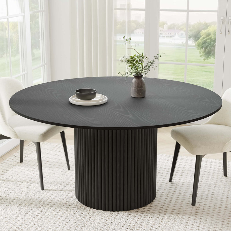 Table de salle à manger en bois massif, Noir, noir, noir, noir, H 30 po x L 60 po x l 60 po