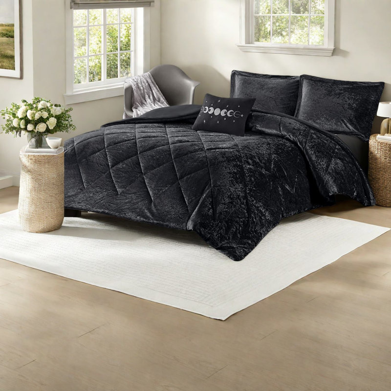 Ensemble de literie noir luxueux, glamour moderne pour le confort de la maison