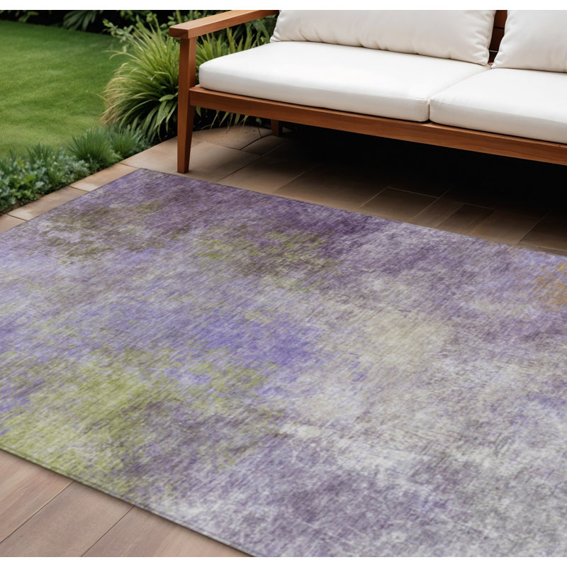 Tapis extérieur lavable abstrait mauve et vert olive 9 pi x 12 pi