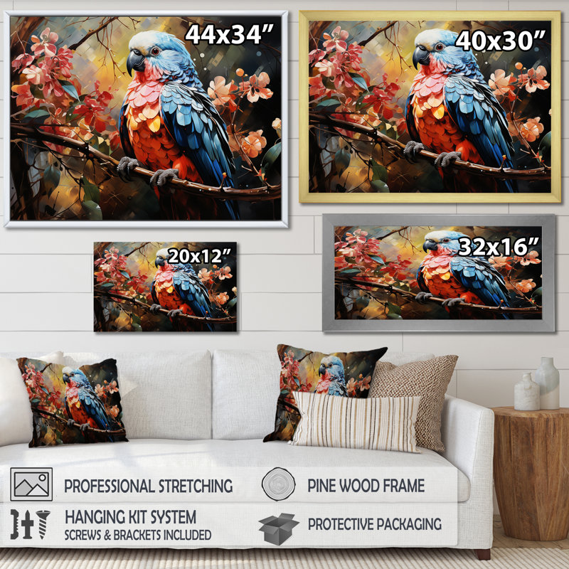 Perroquets, pays des rêves, impression sur toile, H 34 po x l 44 po x P 1,5 po, Cadre photo blanc