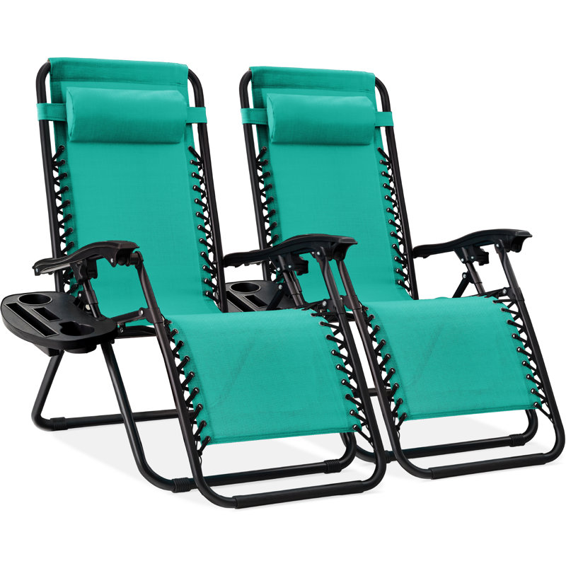 Nathen Zero Gravity Lounge Chair Recliners for Patio, Pool w/ Cup Holder Tray, Mint