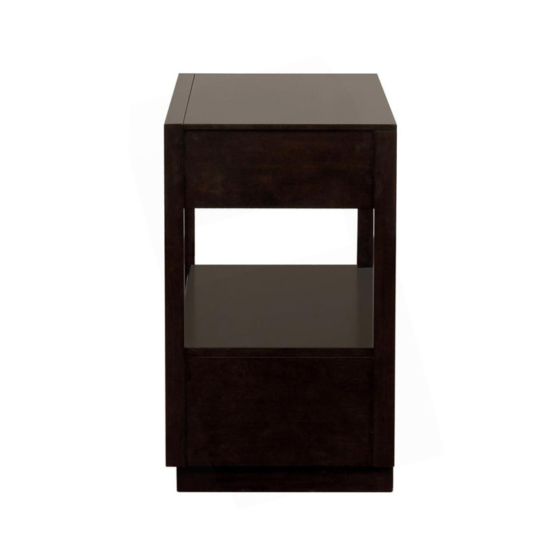 Élégante table de chevet à 2 tiroirs avec tablette en grain de poivre fumé, parfaite pour le rangement et la décoration de la chambre à coucher