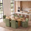 Ensemble de table de salle à manger 79 po avec 6 chaises à roulettes en mélange de lin 79 po-454320382