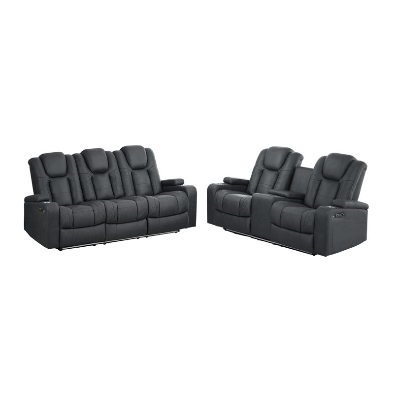 Ensemble 2 pièces: canapé inclinable électrique avec table rabattable et causeuse console, gris anthracite