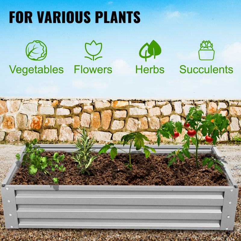 Lit de jardin surélevé en acier galvanisé Carsynn, H 10 po x l 48 po x P 24 po, Gris clair