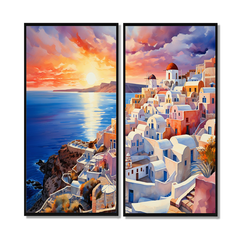 Grèce Oia Splendor I - Grèce, art mural, H 32 po x l 32 po, Impression encadrée flottante sans passe-partout, Noir