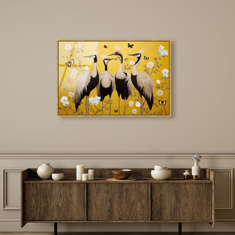 Yellow Crested Cranes Canvas Animals Print by Oliver Gal, 11"H x 16"W, Gold Frame