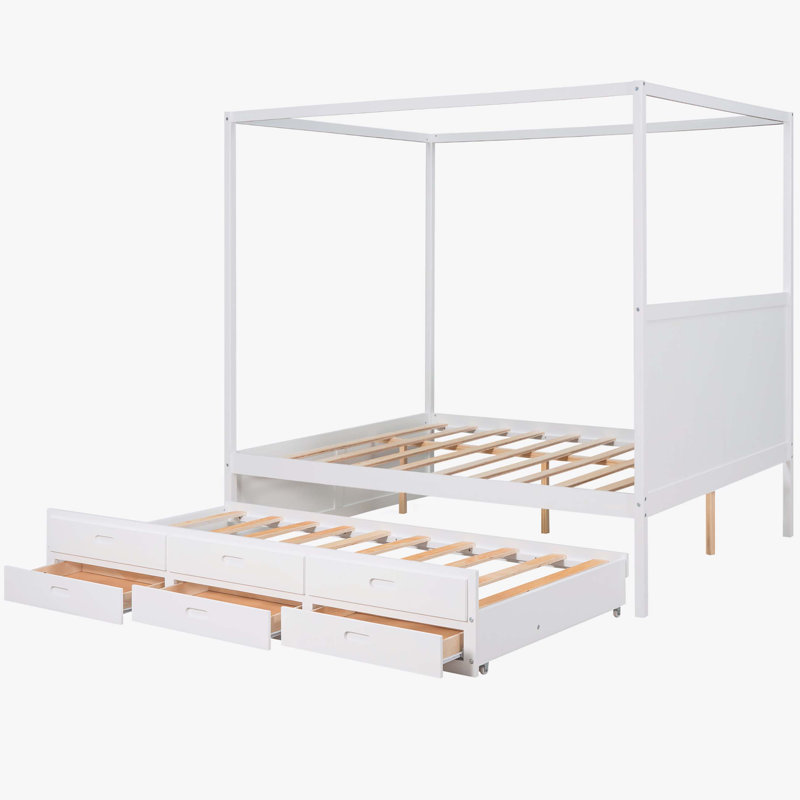Zosi Storage Canopy Bed, Sed frame, Platform bed, Storage bed, White