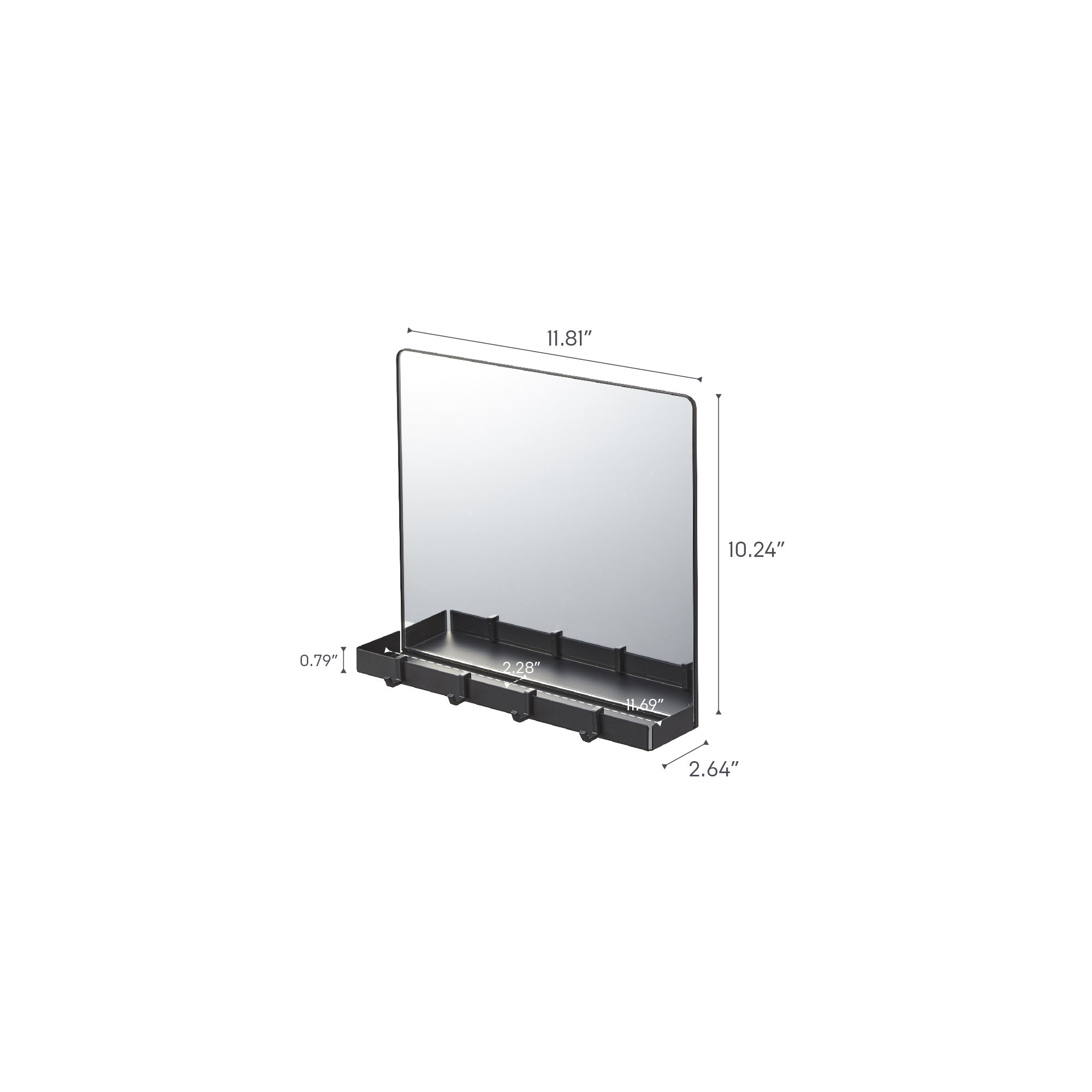 Yamazaki Home Magnetic Mirror With Storage Rack, Glass, Holds 5.5 Lbs, Black