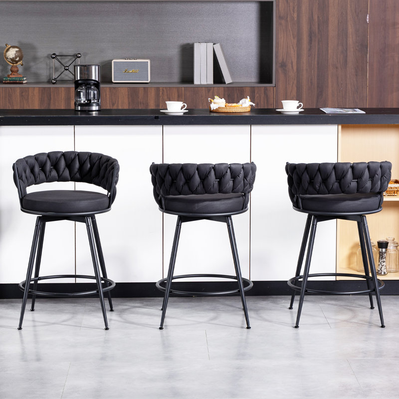 Tabouret de comptoir pivotant rembourré, Noir gris, Tabouret de comptoir (siège d'une hauteur de 24 p