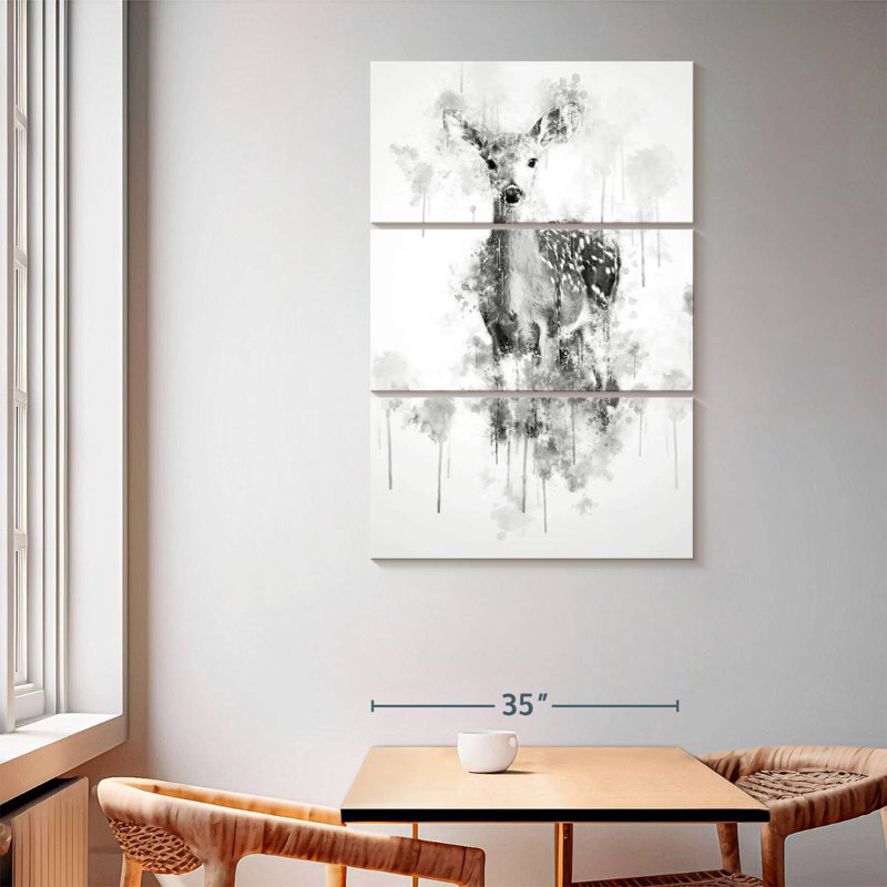 Cerf Brampt noir et blanc, H 65 po x l 42 po