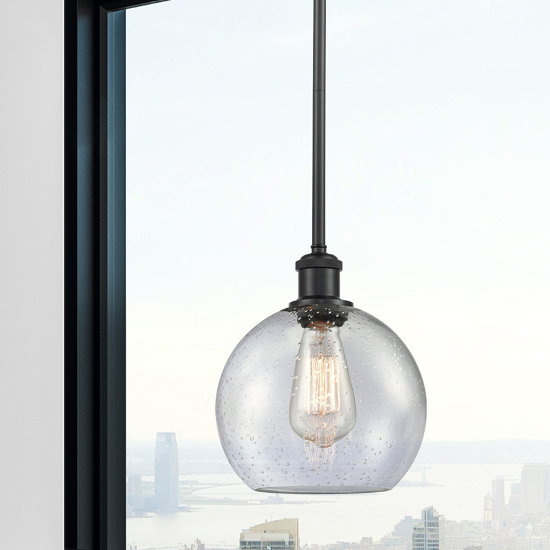 Luminaire suspendu sphère 1 lumière Baptista, Nickel satiné brossé, Noir mat, Grainé