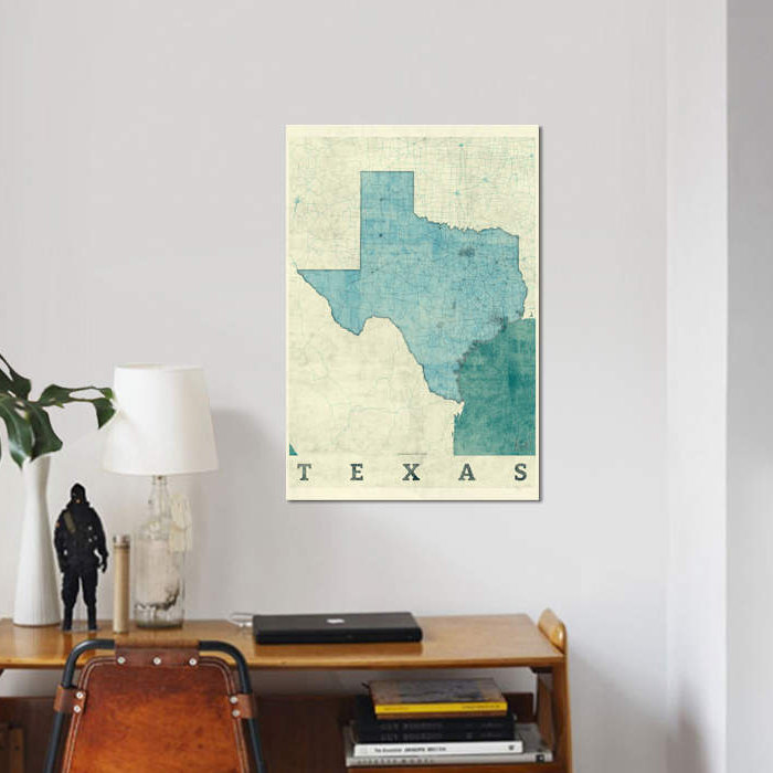 «Texas Map», impression sur toile, H 12 po x l 8 po x P 0,75 po, Toile tendue, Pas de tapis