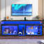 Meuble télé 71 po à DEL avec prise de courant, lumières DEL 60 couleurs pour téléviseur 65 70 à 80 po, centre de divertissement pour jeux ultrabrillant avec tablettes réglables, console de télévision au design moderne pour la chambre à coucher du salon-340027478-357274550