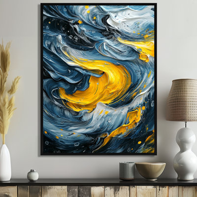 Ocella Yellow And Grey Ink Oceanic Waves III - Abstract Painting Canvas Print