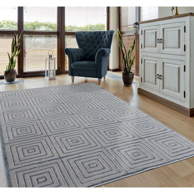 Tapis gris à motif géométrique Emmeline, Rectangle 12 pi 6 po x 15 pi