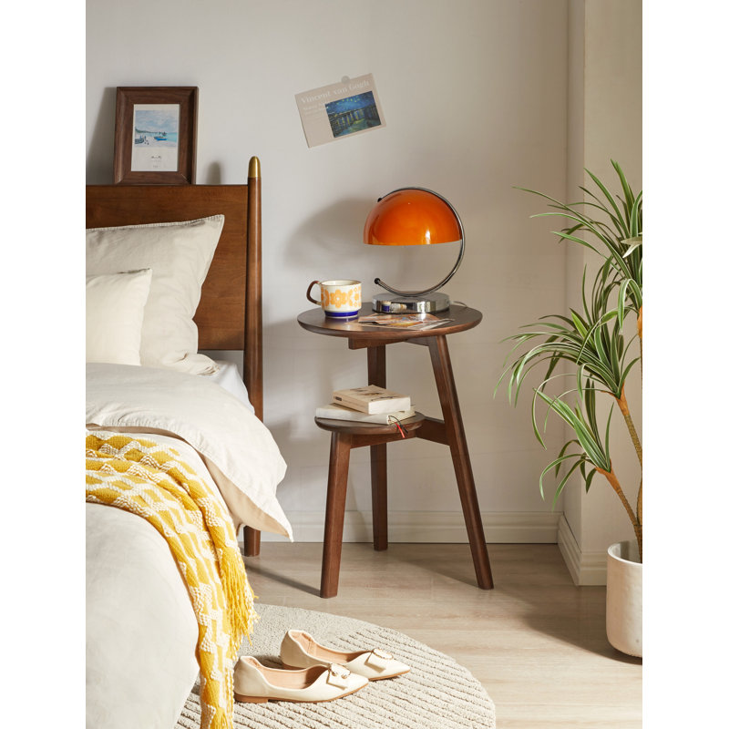 Table d'appoint 100% bois massif à 2 niveaux avec tablette de rangement inférieure, parfaite pour le salon et la chambre à coucher, durable et élégante