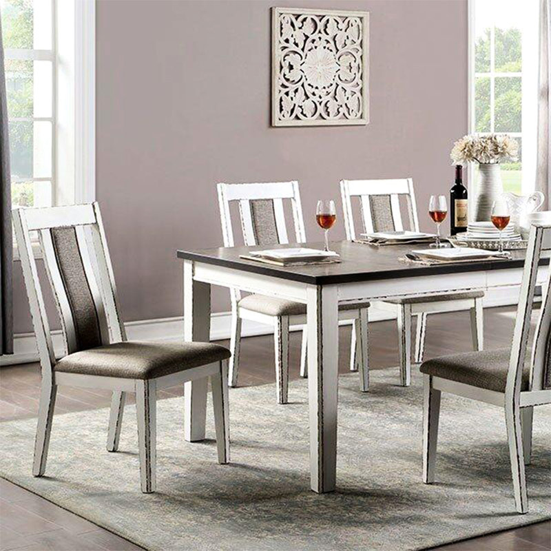 2 Upholstered Side Chairs, Two-tone White & Grey, Padded Fabric Seat, 37.85lb, Dining Room Decorative Piece 2pcs Grey Two-tone, Comfortable 18.88" Seat Ht, Beauty