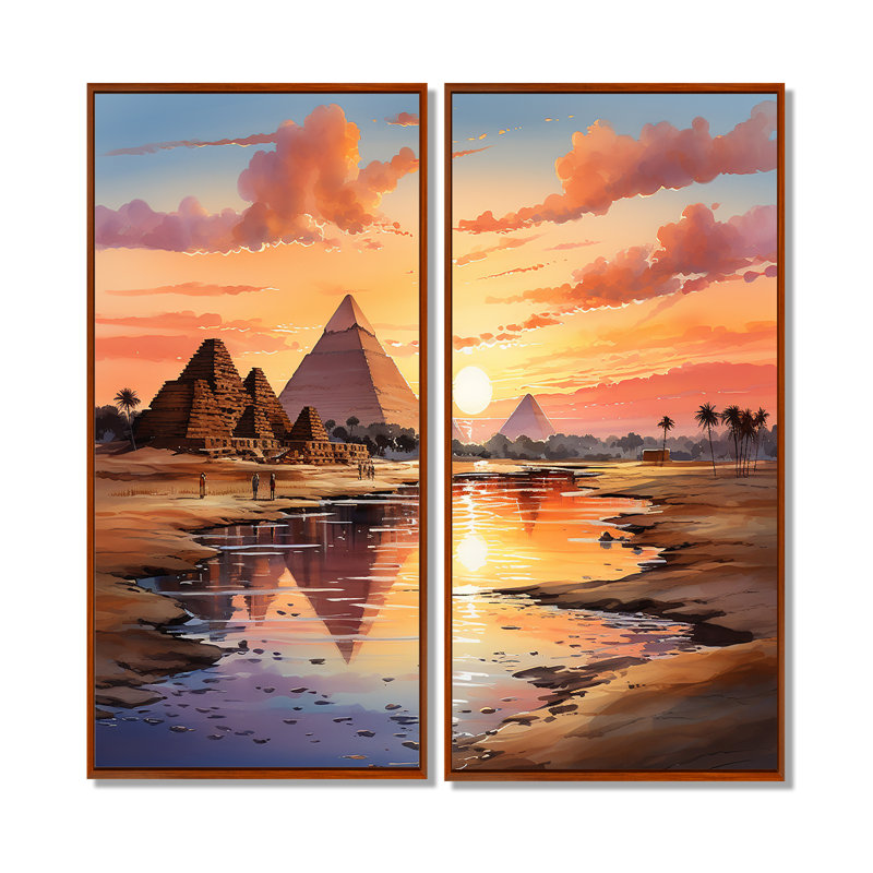 Pyramide égyptienne, «Wonders antiques I» - Paysages, autres pays, impressions sur toile, 2 panneaux, H 40 po x l 40 po, Brun