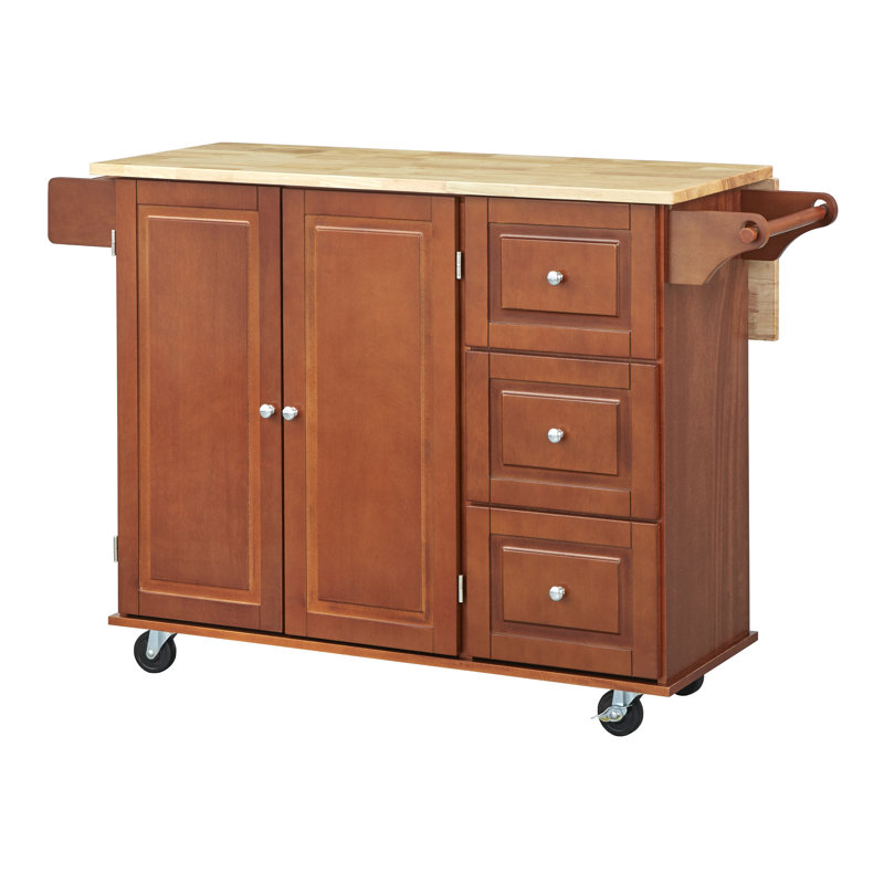 Orton 53.75" Kitchen Island with Locking Wheels, Cherry