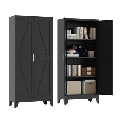 61-inch Tall Metal Cabinet with 2 Doors and 3 Adjustable Shelves