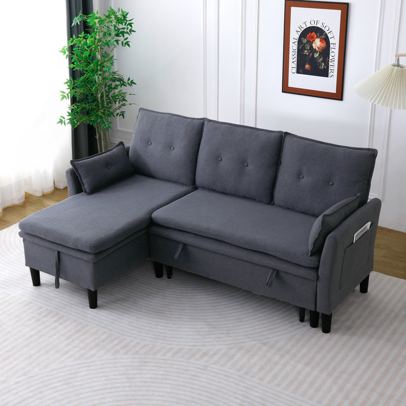 Canapé modulaire à méridienne réversible en L avec rangement - Coton-lin, gris foncé, prêt pour le bureau et un appartement