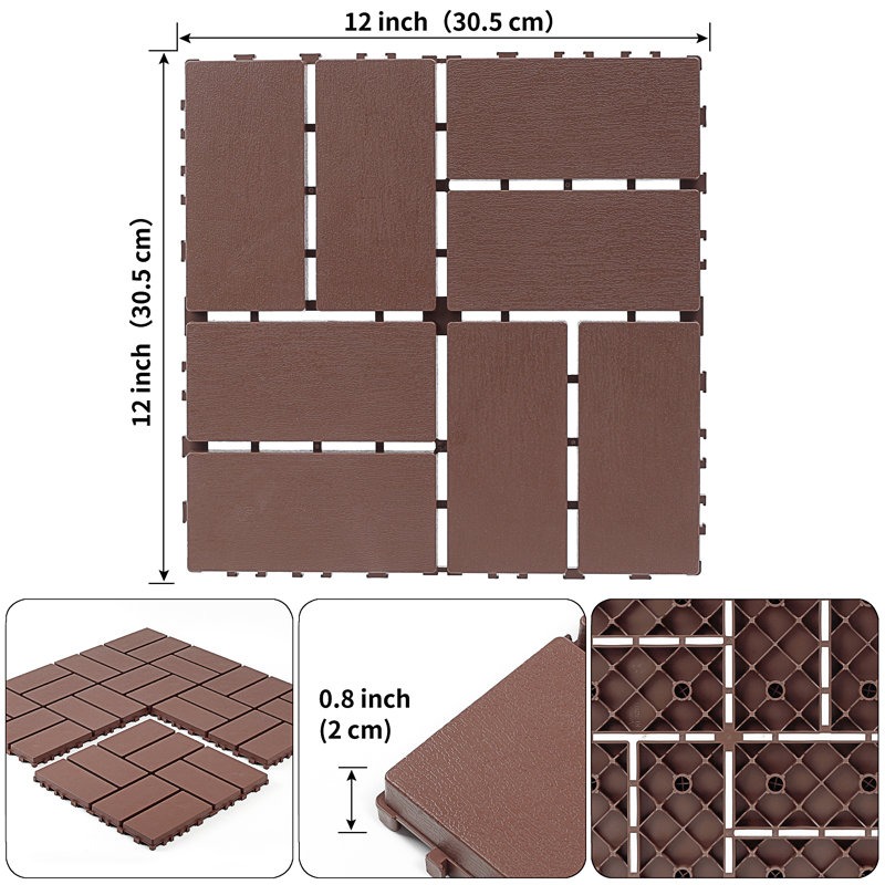 Carreaux de terrasse en plastique emboîtables, Brun
