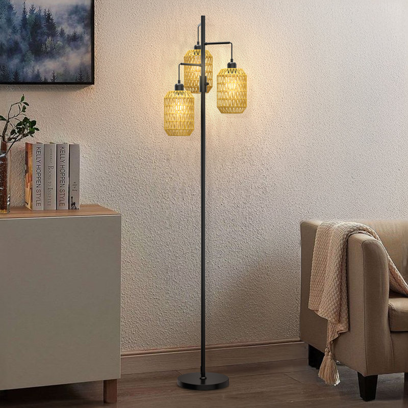 Rattan Tree Floor Lamp With 3 Bulbs Included