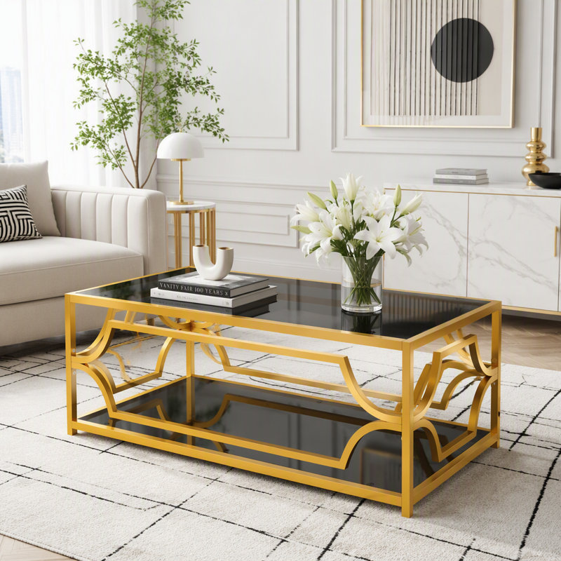 Tempered Glass Top Coffee Table, 57.11 lbs, Noir