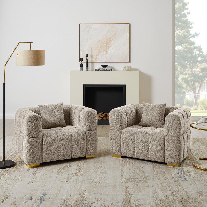 Fauteuil d'appoint 44 po surdimensionné et capitonné Boucle, ensemble de 2, Bouclette chameau